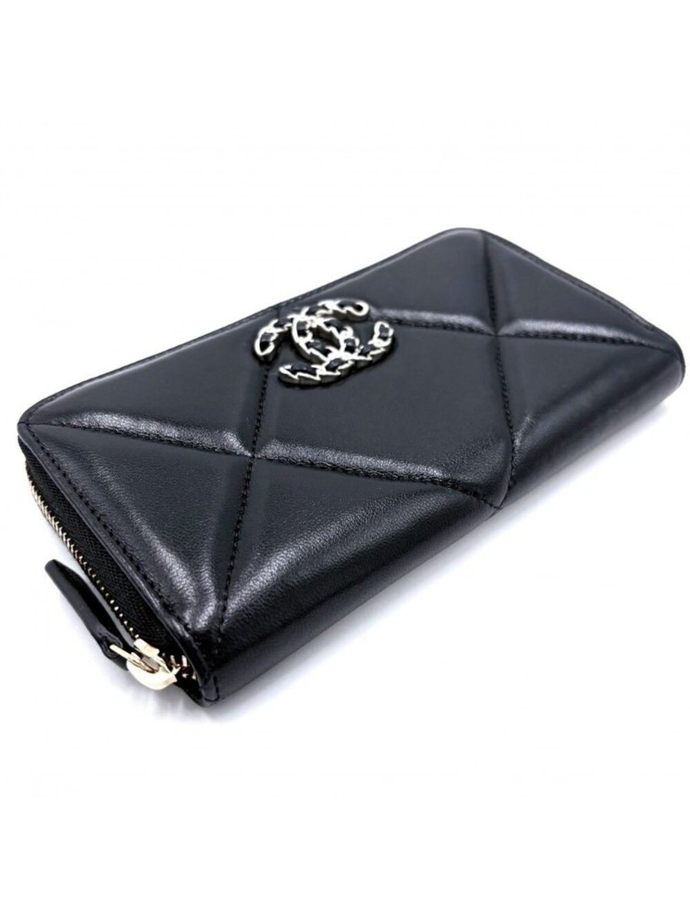 Chanel Wallet Zip Around Zip 19 Quilted CC Logo Lambskin Black Gold - Picture 3 of 8